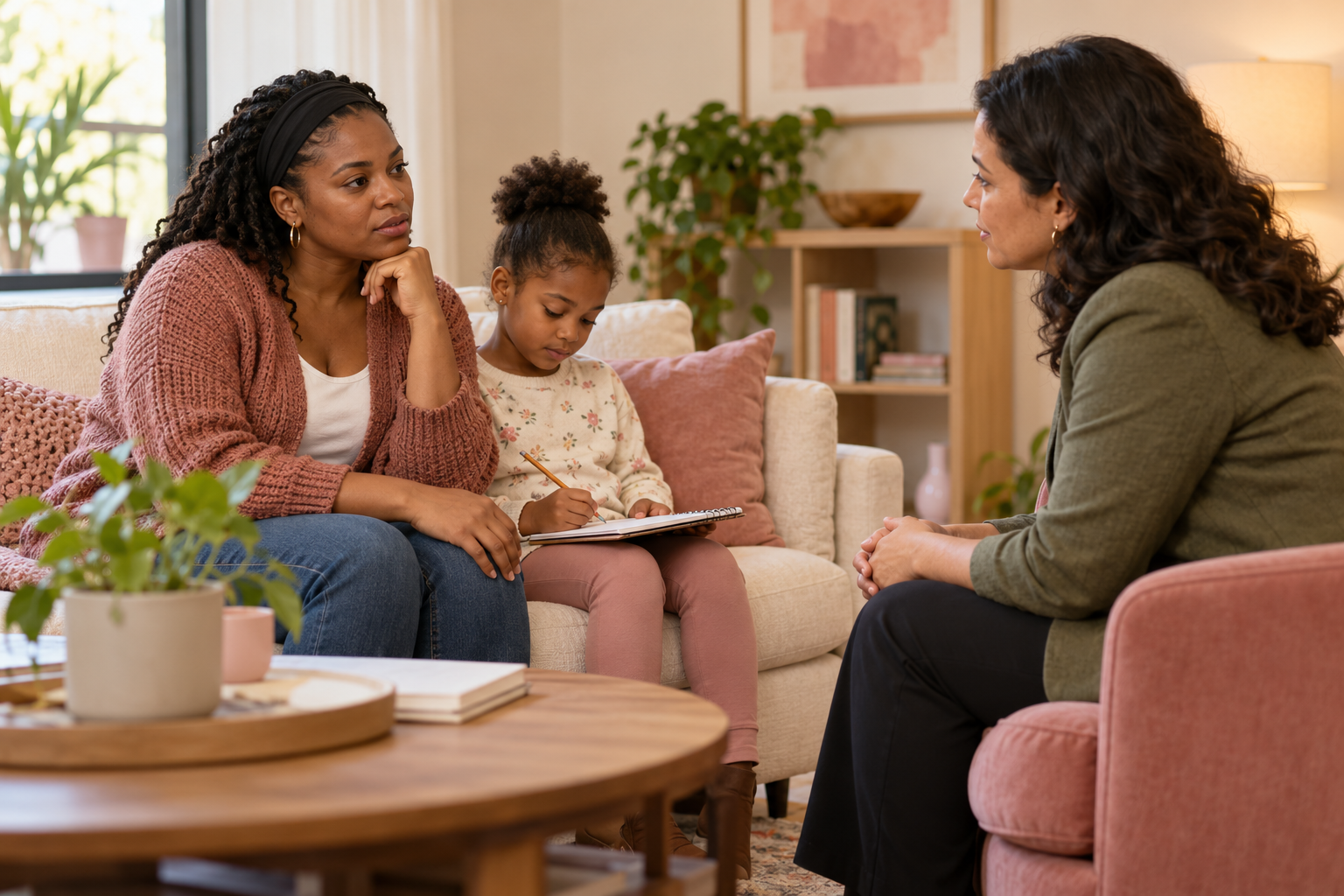 A mother and daughter in a compassionate conversation